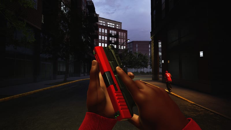Hood Warfare 2 street scene with a rival gang member in the distance